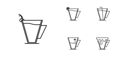 cinco conjuntos de ícones de linha de xícara de café. com canudo, limão, cereja e água fria. simples, linha, silhueta e estilo clean. Preto e branco. adequado para símbolos, sinais, ícones ou logotipos vetor