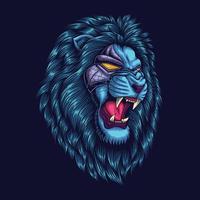 ilustração vetorial de cabeça de leão ciborgue com raiva vetor