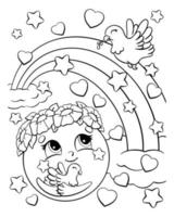 página do livro de colorir para crianças. terra e pomba. personagem de estilo de desenho animado. ilustração vetorial isolada no fundo branco. vetor