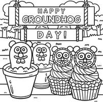 página para colorir de guloseimas do dia da marmota para crianças vetor