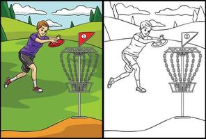 ilustração colorida de página para colorir de golfe de disco vetor