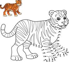 página para colorir isolada de tigre de ponto a ponto para crianças vetor