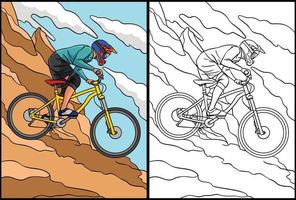 ilustração colorida de página para colorir de motociclista de montanha vetor