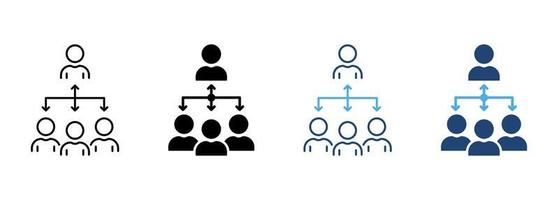 coordene a silhueta de pessoas da equipe e o ícone de linha. pictograma de coordenação de grupo de empresa de negócios. ícone de organização empresarial parceria trabalho em equipe. traço editável. ilustração vetorial isolado. vetor