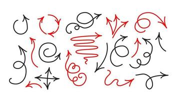 coleção de ícones de seta no estilo cartoon doodle. mão desenhada ilustração vetorial de clipart. vetor