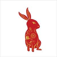 coelho do zodíaco vermelho do ano novo chinês com ornamento floral gradiente de ouro vetor