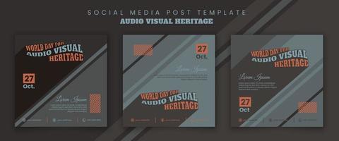 modelo de postagem de mídia social com tipografia do dia mundial do design de patrimônio audiovisual vetor