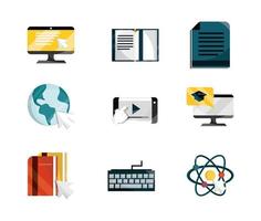 coleção de ícones de estilo simples de educação online vetor
