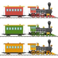 coloridas locomotivas a vapor e vagões antigos vetor