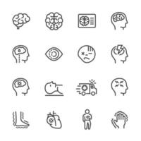 conjunto de ícones de linha de pictograma de lesões cerebrais vetor