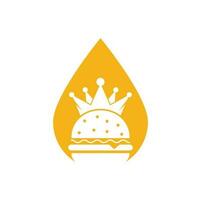 Burger king drop shape concept vector logo design. hambúrguer com conceito de logotipo de ícone de coroa.