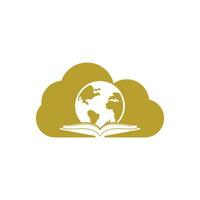 vetor de design de logotipo de conceito de forma de nuvem de livro do mundo. logotipo do globo de educação. globo com design de ícone de livro.