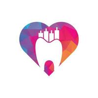 logotipo de ícone de conceito de forma de coração de finanças odontológicas. modelo de design de logotipo de vetor de estatística dental.