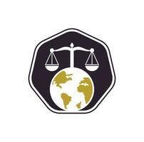 escalas e símbolo ou ícone do mundo. modelo de design de logotipo exclusivo de lei e globo. vetor