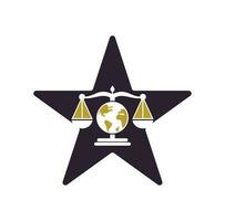 globo lei estrela forma conceito logotipo vetor ícone. escalas no design do ícone do globo.