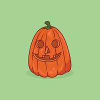 ilustração fofa de abóbora de halloween em fundo verde, ícone de desenho animado vetor