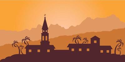 ilustração vetorial de viagem de budva, montenegro. cidade velha com pôr do sol. vetor