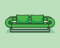 sofá de tecido verde elegante confortável elegante com pernas cinza sobre fundo verde com sombra. interior verde, showroom, peça única de mobiliário. vilyura, sofá de veludo. sofá de luxo vista frontal vetor