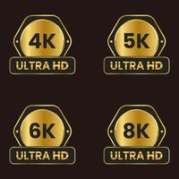 rótulo de ícone de resolução de tamanho de vídeo 4k,5k,6k,8k conjunto de botões ultra hd vetor
