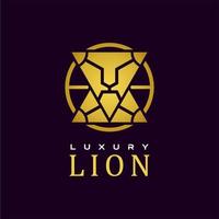 design de logotipo de rosto de leão de luxo minimalista, estilo geométrico de cabeça de leão dourado vetor