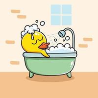 pato amarelo em banho de espuma vetor