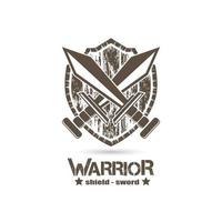 escudo estilo grunge e ícone de espada cruzada, logotipo do emblema guerreiro, vetor