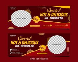 design de modelo de banner de comida quente e deliciosa especial vetor