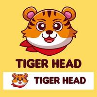 design de logotipo de mascote de desenho de tigre de cabeça sorridente vetor