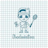 sketch girl jogador de badminton vetor