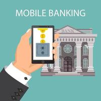 conceito de banco móvel com cofre e moedas vetor