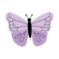 borboleta bonita moderna em um estilo plano desenhado à mão. ilustração vetorial isolada em um fundo branco. borboleta de inseto roxo lilás colorido vetor