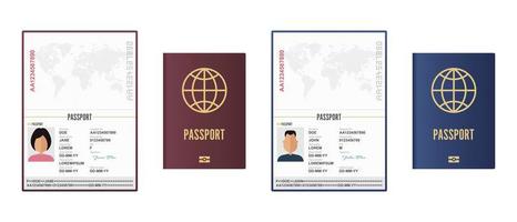 passaportes masculino e feminino abertos e fechados vetor