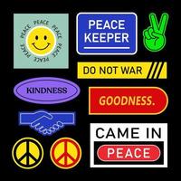 conjunto de adesivos com tema de paz vetor