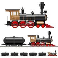 locomotiva a vapor e vagões antigos vetor
