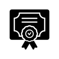 ícone de silhueta de diploma. certificado com ícone preto de distintivo de licença. pictograma de contorno de medalha de vencedor. prêmio, concessão, diploma. ilustração vetorial isolado. vetor