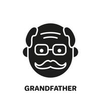 ícone de silhueta de rosto de vovô feliz. velho pictograma de pessoa sênior. ícone do velho avô. conceito de aposentadoria. ilustração vetorial isolado. vetor