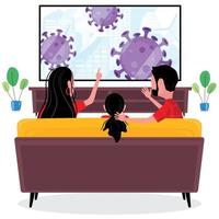 família no sofá assistindo notícias de vírus em casa