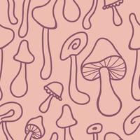 groovy cogumelos agáricos doodle padrão sem emenda. vetor
