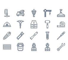 conjunto de ícones de ferramentas de construção e engenharia vetor
