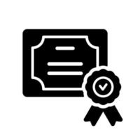 ícone de silhueta de diploma. certificado com ícone preto de distintivo de licença. pictograma de contorno de medalha de vencedor. prêmio, concessão, diploma. ilustração vetorial isolado. vetor