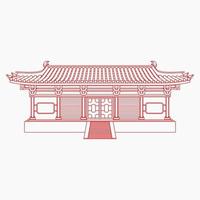 ilustração em vetor de construção tradicional chinesa larga editável em estilo de contorno para elemento de arte da história oriental e design relacionado à cultura