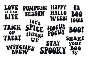 conjunto de citações groovy letras de halloween isoladas no fundo branco. bom para sublimação, design de artesanato em papel, cartazes, adesivos, cartões, banners, etc. eps 10 vetor