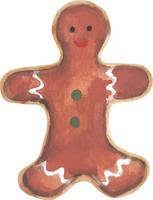 ilustração desenhada à mão de biscoito de gengibre de natal em aquarela isolada vetor