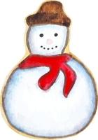 decoração de natal de boneco de neve de gengibre desenhado à mão em aquarela em clipart de comida vetor