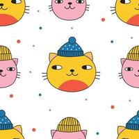 padrão perfeito com gatos bonitos em chapéus de inverno. ilustração vetorial vetor