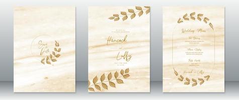 modelo de cartão de convite de casamento luxo com design de mármore dourado vetor