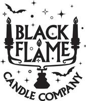 empresa de velas de chama negra cercada por estrelas e morcegos, ilustração vetorial para impressão de férias vetor