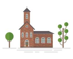 prédio da igreja e árvores vetor