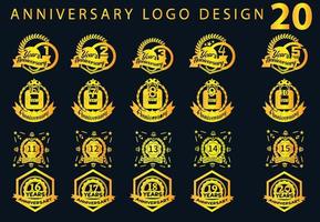Pacote de design de logotipo e adesivo de aniversário de 1 a 20 anos vetor