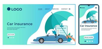 car insurance.template para a interface do usuário da página inicial do site.landing page template.the design adaptável da ilustração smartphone.vector. vetor
